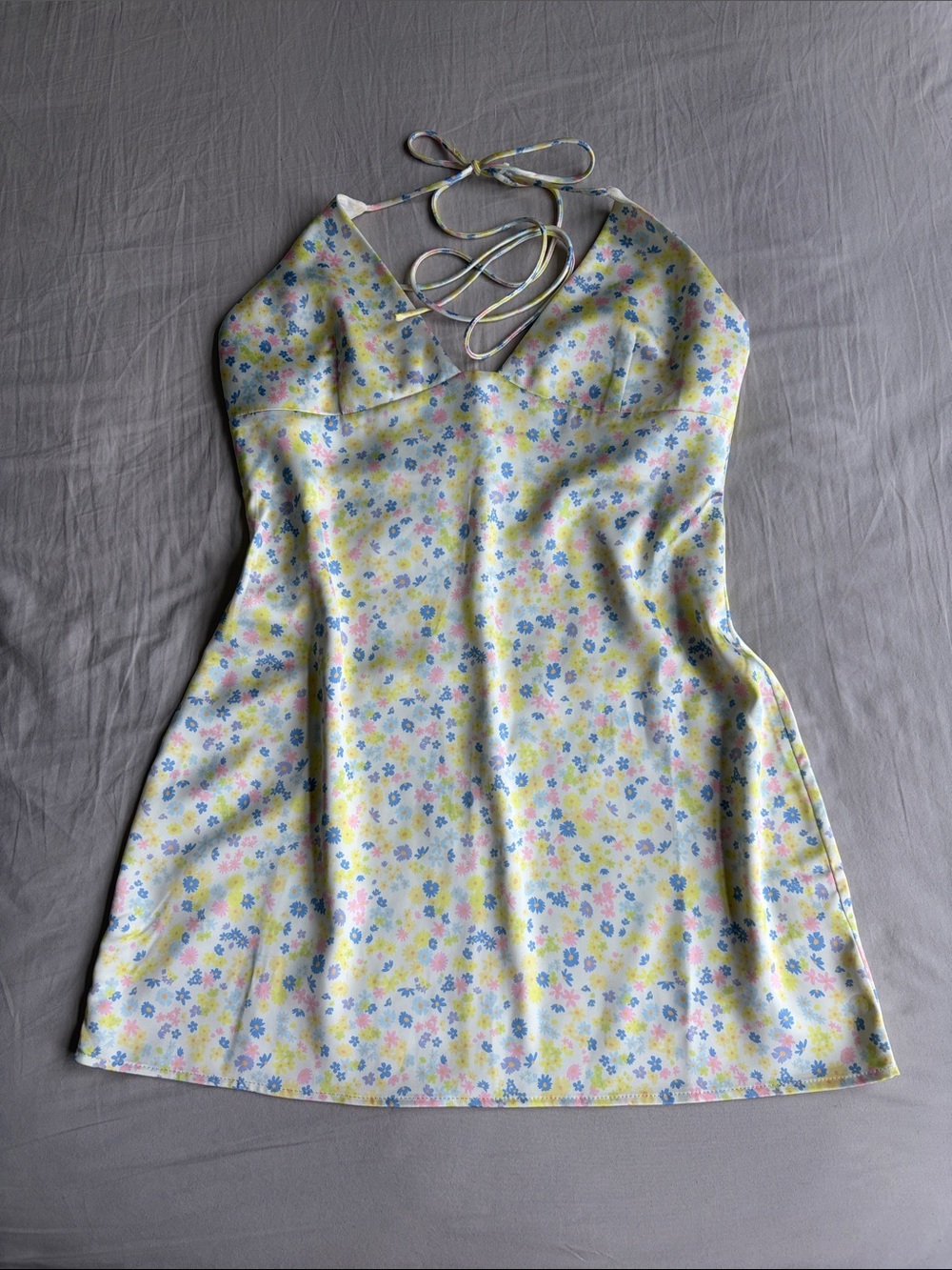 WhiteFox Yellow Floral Halter Mini Dress